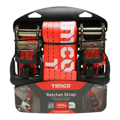 TIMCO J Hook Ratchet Straps COM 6m x 35mm Pack 2