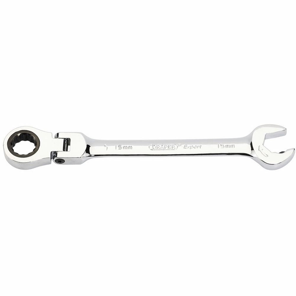 DRAPER 06860 - Metric Combination Spanner with Flexible Head and Double Ratcheting Features (15mm)