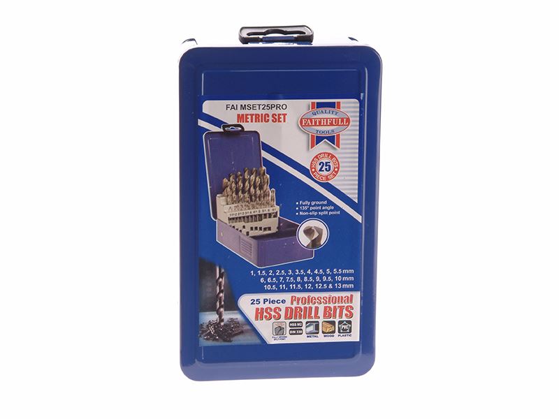 Faithfull FAIMSET25PRO HSS Drill Bit Set of 25 M2 1 - 13mm & Case |