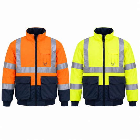 Beeswift Europa Two Tone Hi Vis Bomber Jacket Sizes S to 6XL with Removable Sleeves Detachable Fleece Liner Hood and Reflective Tape
