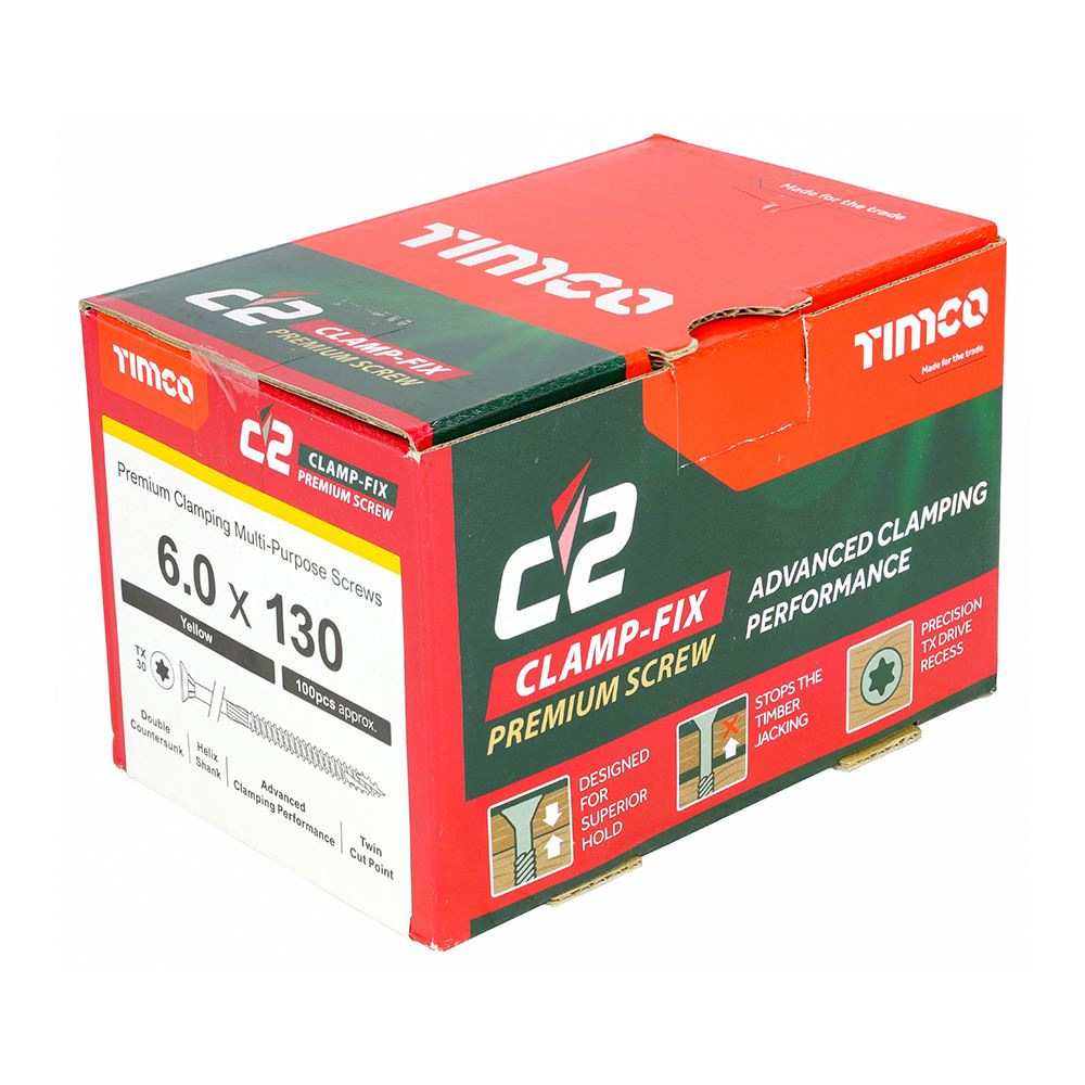 TIMCO C2 Clamp-Fix TX30 CSK ZYP 6.0 x 130 Gold Pack 100