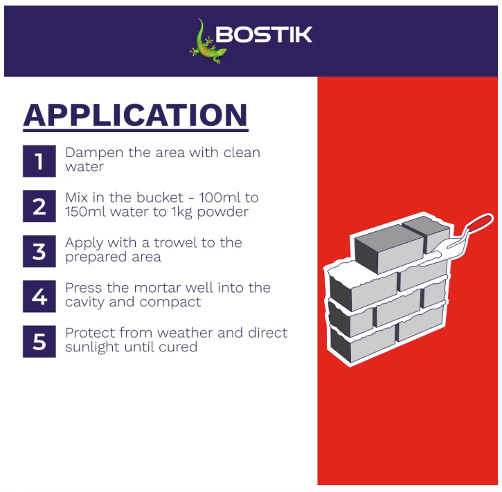 Bostik General Purpose Mortar 5kg Grey Premixed Cement Sand for Brick Block Laying Patching Pointing Masonry Repairs