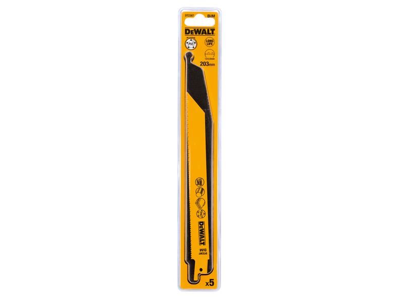 DeWalt DT2387-QZ Bi-Metal Reciprocating Blade for Plastic & Pipes 203mm (Pack 5)