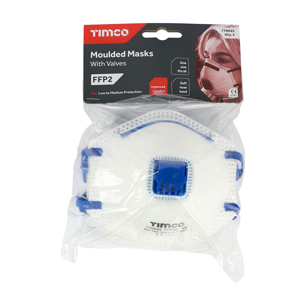 TIMCO FFP2 Moulded Mask - Valved One Size Pack 3