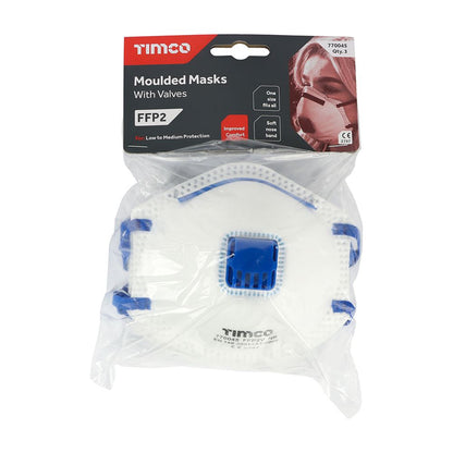 TIMCO FFP2 Moulded Mask - Valved One Size Pack 3