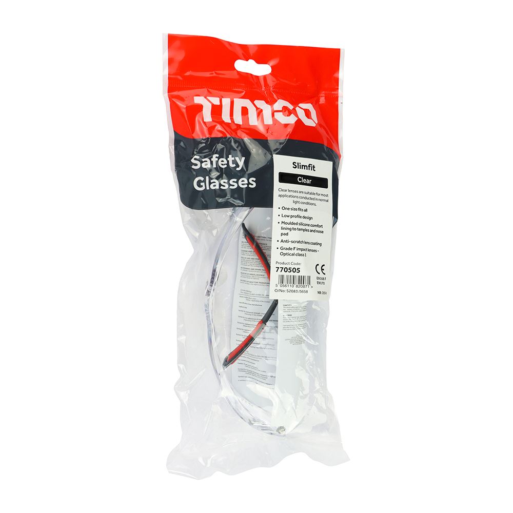 TIMCO Slimfit Safety Glasses One Size Clear Pack 1