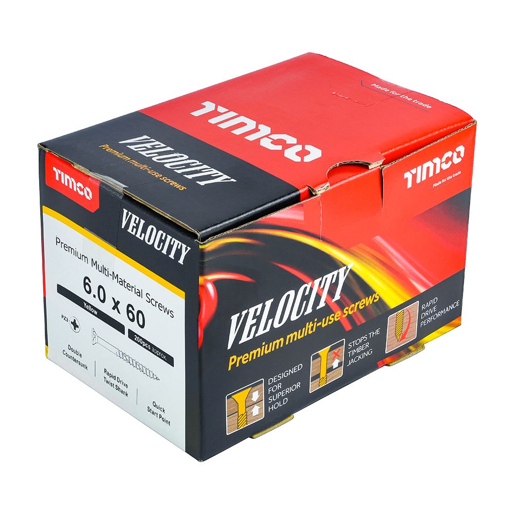 TIMCO Velocity Screw PZ3 CSK ZYP 6.0 x 60 Gold Pack 200
