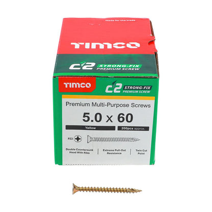 TIMCO C2 Strong-Fix PZ2 CSK ZYP 5.0 x 60 Gold Pack 200