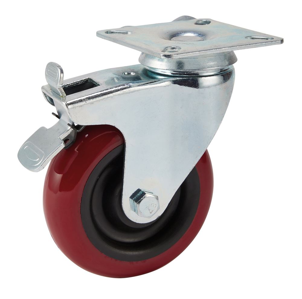 Draper PU CASTOR PLATE/BK.-100MM DIA 65519 Polyurethane Wheeled Swivel Plate Castors with Brake