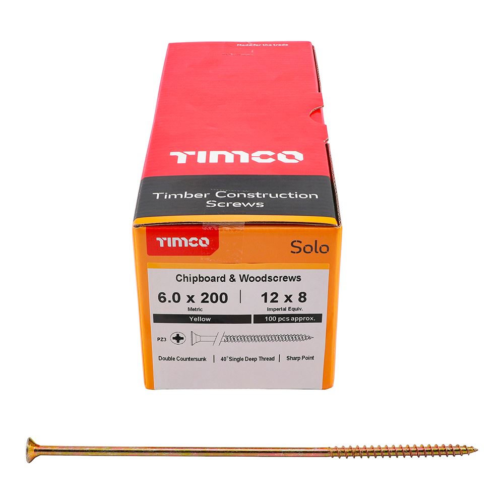 TIMCO Solo Woodscrew PZ3 CSK ZYP 6.0 x 200 Gold Pack 100
