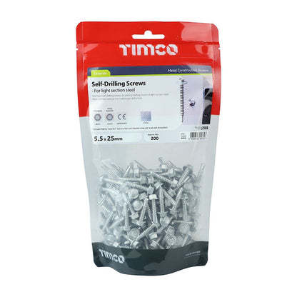TIMCO Hex No.3 S/Drill Screw Bag SO 5.5 x 25 Silver Pack 200