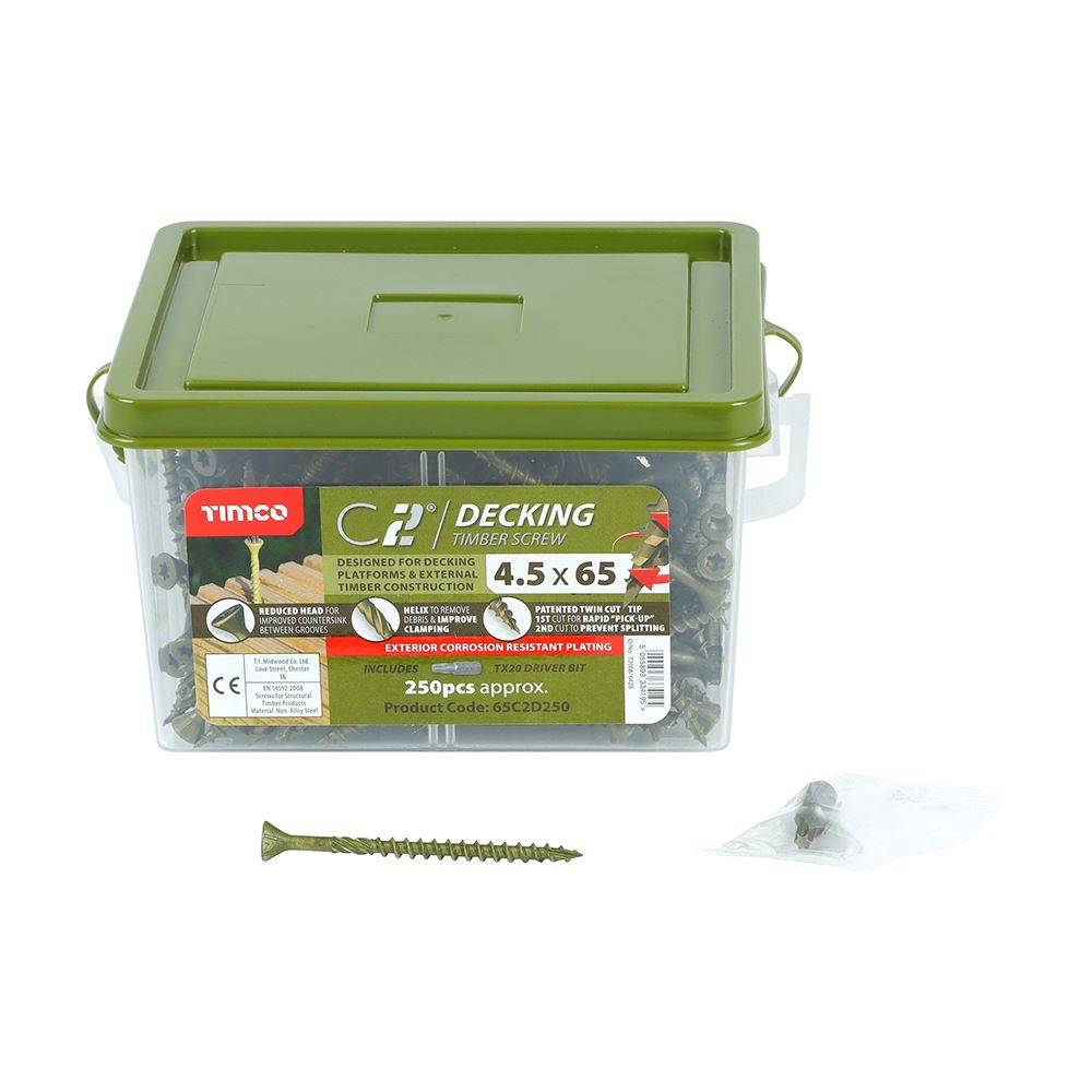 TIMCO C2 Deck-Fix TX20 CSK GRN TUB 4.5 x 65 Green Pack 250