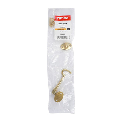 TIMCO Cabin Hook Pol. Brass 100mm Pack 1