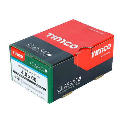 TIMCO Classic Screw PZ2 CSK A2 SS 4.0 x 60 Pack 200
