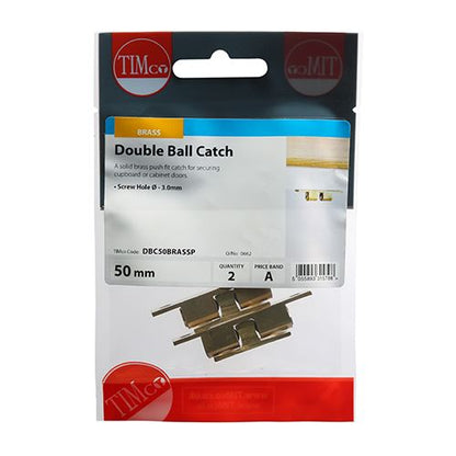 TIMCO Double Ball Catch - Brass 50mm Pack 2