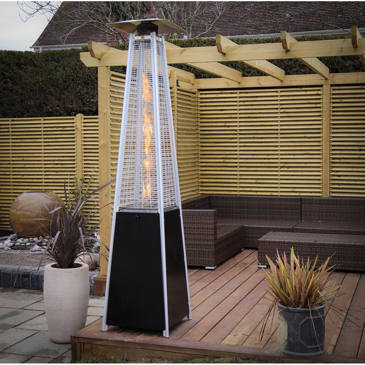 Dellonda DG98 Pyramid Gas Outdoor Garden Patio Heater 13kW Commercial & Home Use | Tip-Over Switch, Adjustable | Innovative design of Gas Flame