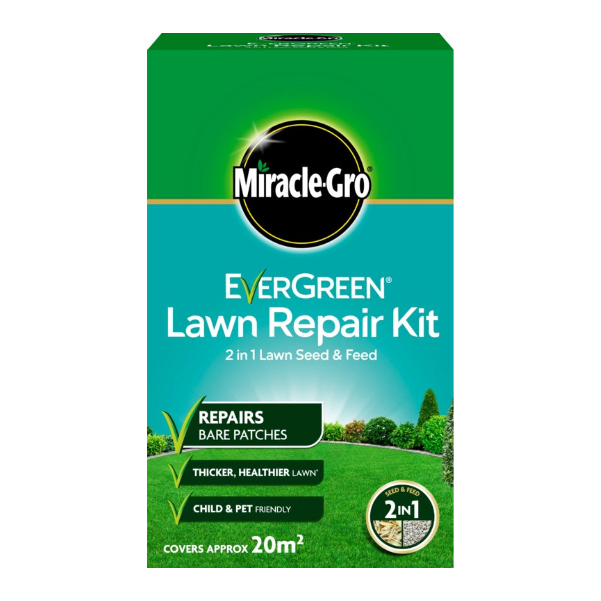 Miracle Gro Evergreen Repair Kit 2 in 1 Lawn Feed Patches Pet Friendly 1kg 20m2