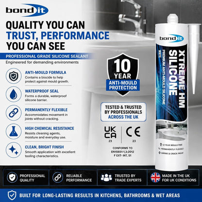 Bond It Extreme Sanitary Sealant – Anti Mould Bathroom & Kitchen Sealant, White Clear Grey
