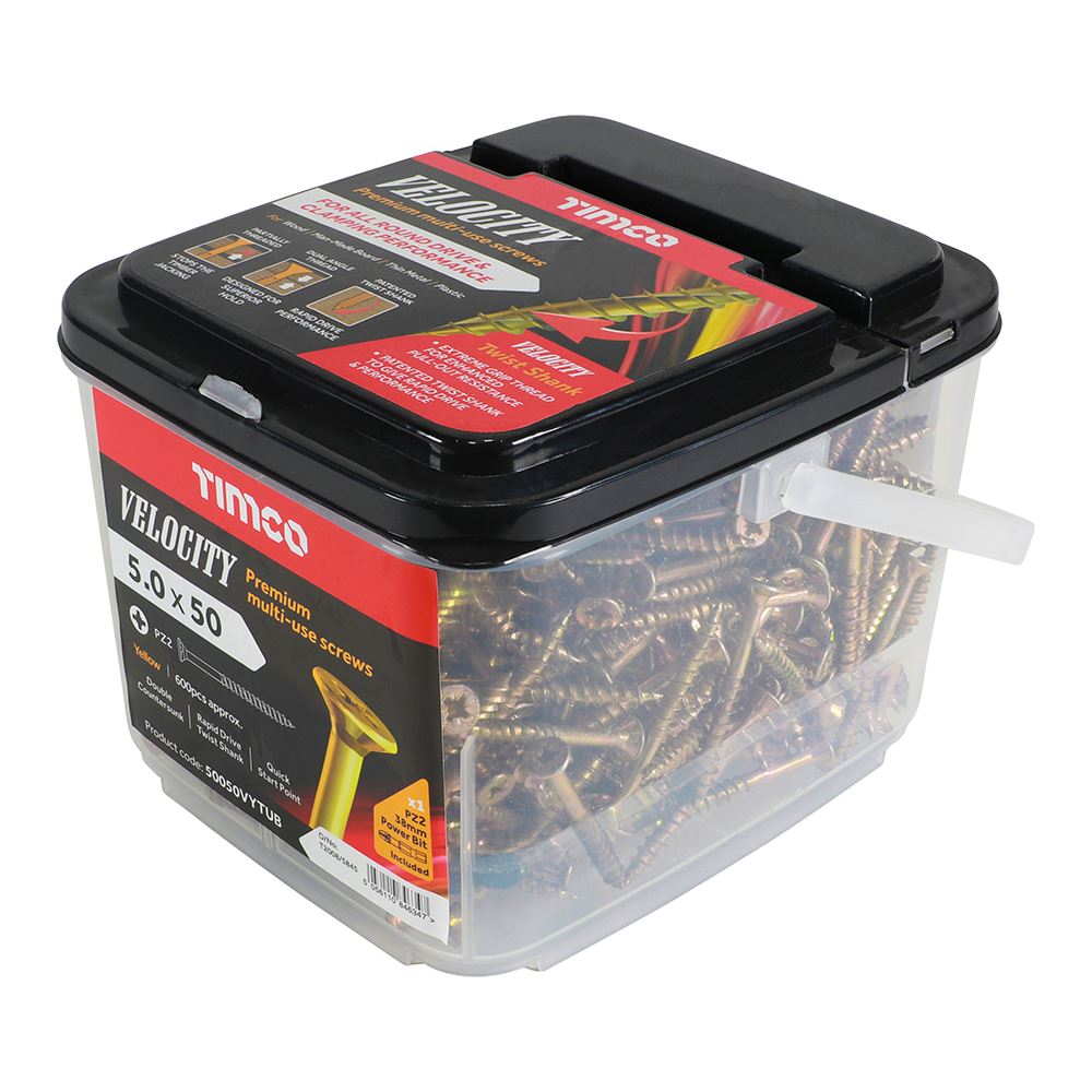TIMCO Velocity Screw PZ2 CSK ZYP 5.0 x 50 Gold Pack 600
