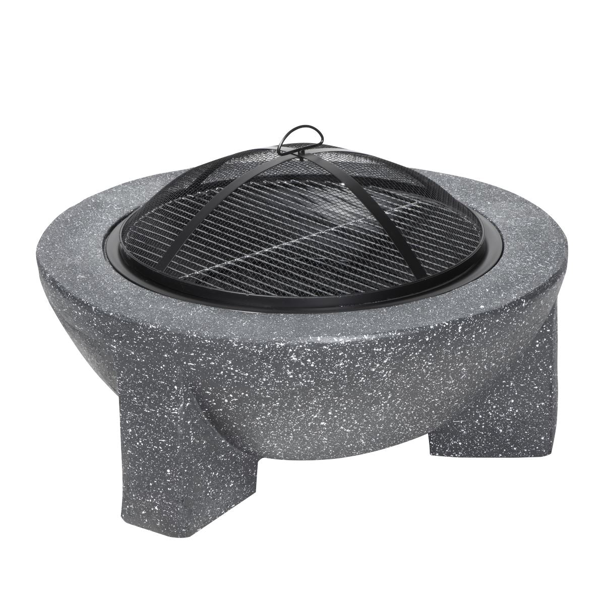 Dellonda DG191 Round MgO Fire Pit with BBQ Grill & Safety Mesh Screen 75cm - Dark Grey | Magnesium Oxide | The fire pit is made from MgO (Magnesium