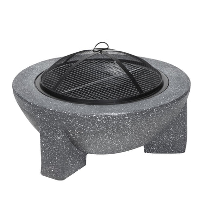 Dellonda DG191 Round MgO Fire Pit with BBQ Grill & Safety Mesh Screen 75cm - Dark Grey | Magnesium Oxide | The fire pit is made from MgO (Magnesium