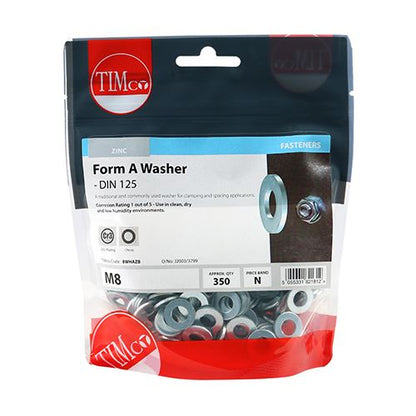 TIMCO Form A Washer DIN 125A - BZP M8 Silver Pack 350