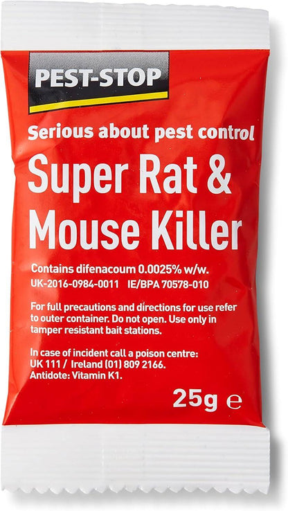Pest Stop Super Rat & Mouse Killer Sachets - difenacoum (6 x 25g) (Pack of 6)
