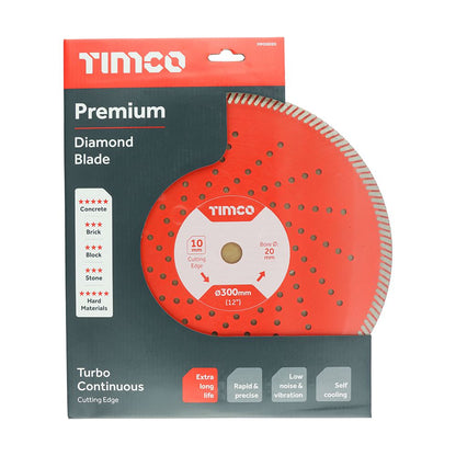 TIMCO Prem Diamond Blade Turbo Cont 300 x 20 Pack 1