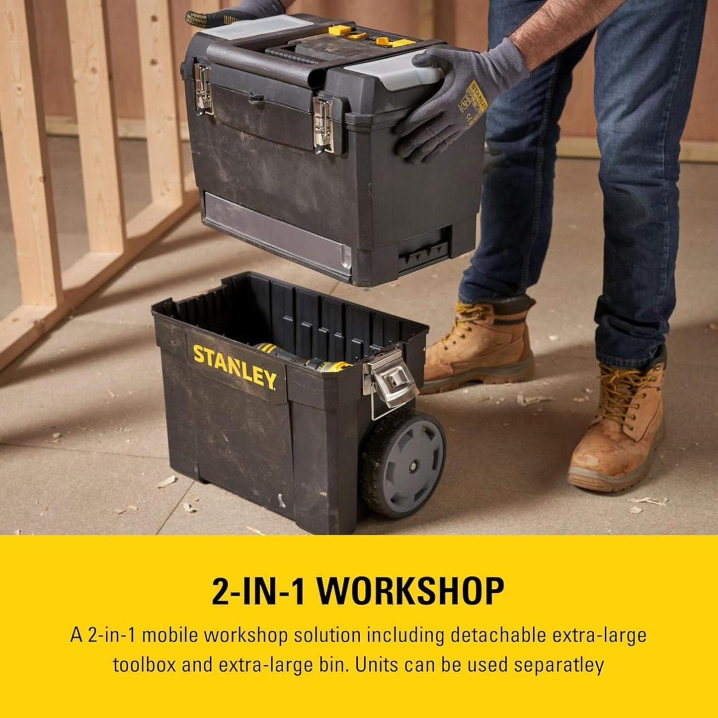 STANLEY Mobile Work Centre Toolbox, 2-in-1 Rolling Workshop with Stackable Units