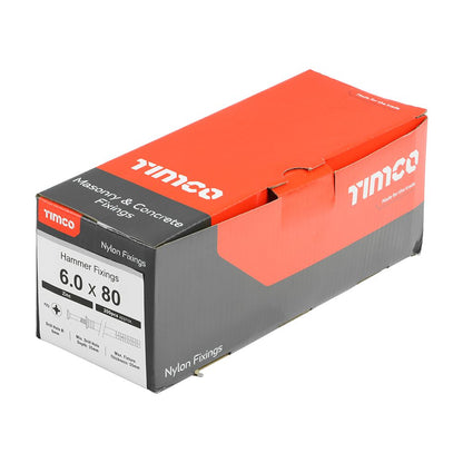 TIMCO Nylon Hammer Fixing Zinc 6.0 x 80 Pack 200