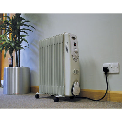 Sealey RD2500 11-Element Oil-Filled Radiator 2500W/230V | Thermostat, Tip-Over Switch | Oil filled radiator suitable for office, home, showroom and