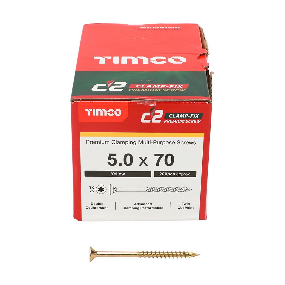 TIMCO C2 Clamp-Fix TX25 CSK ZYP 5.0 x 70 Gold Pack 200