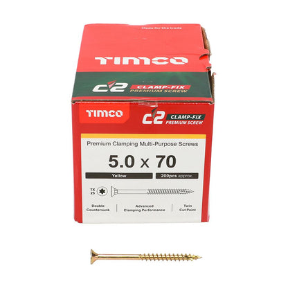 TIMCO C2 Clamp-Fix TX25 CSK ZYP 5.0 x 70 Gold Pack 200