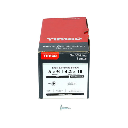 TIMCO Wafer Screw PH2 S/DRILL Zinc 4.2 x 16 Silver Pack 1000