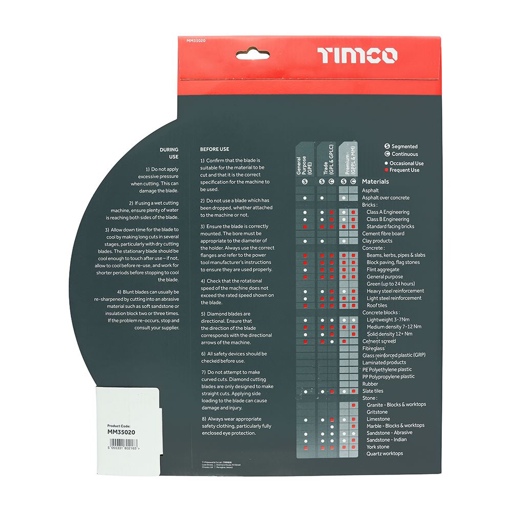 TIMCO Prem Diamond Blade Turbo Cont 350 x 20 Pack 1