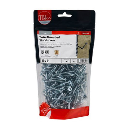 TIMCO Twin Woodscrew PZ2 CSK - BZP 10 x 2 Silver Pack 190