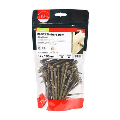 TIMCO Hex Head Timber Construction Screws 6.7mm Exterior Green – Various Lengths and Pack Sizes for Landscaping, Timber Framing and Structural Timber Fixing