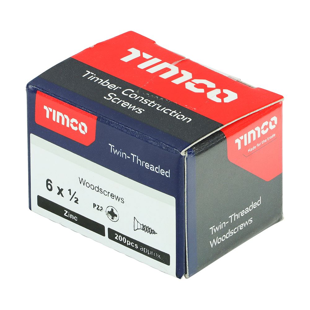 TIMCO Twin Woodscrew PZ2 CSK Zinc 6 x 1/2 Silver Pack 200