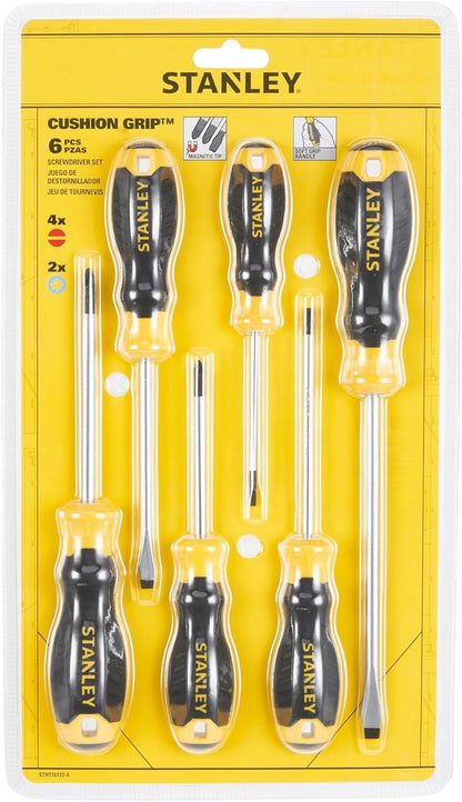 Stanley Cushion Grip Screwdriver Set 6pc Flat & Phillips Hand Tool Set