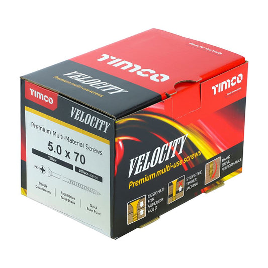 TIMCO Velocity Screw PZ2 CSK ZYP 5.0 x 70 Gold Pack 200