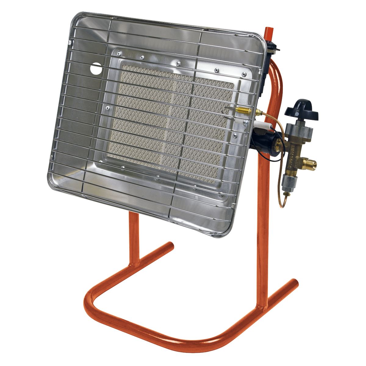 Sealey LP14 Propane Heater with Stand 14,330Btu/hr | 14,330Btu/hr(4.2kW) | Steel tube stand with built-in handle. | Automatic shut-off prevents