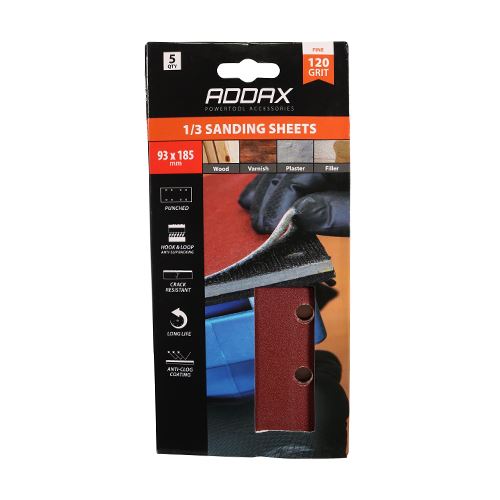 TIMCO Punched 1/3 Sand Sheet P120 93 x 185mm Red Pack 5