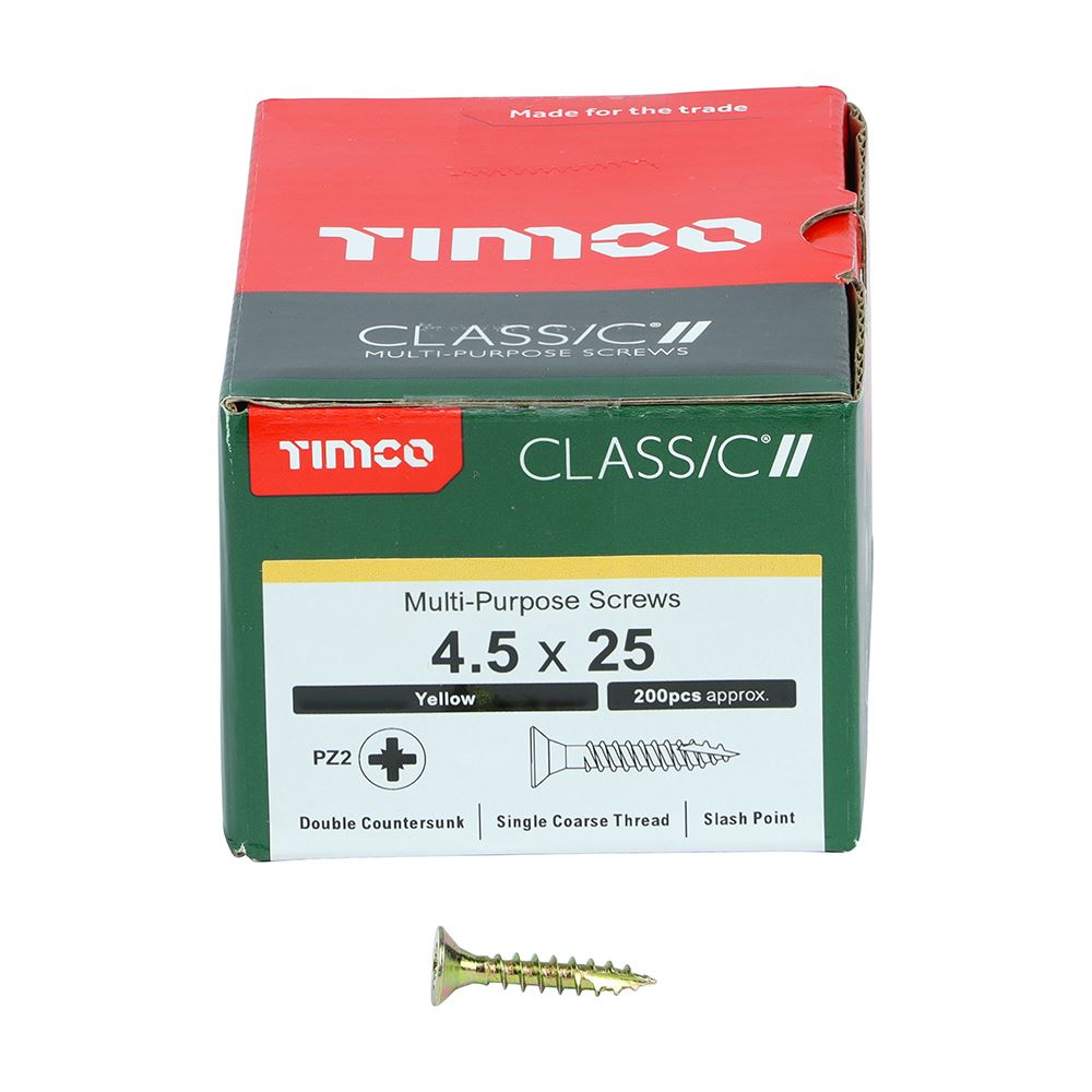 TIMCO Classic Screw PZ2 CSK ZYP 4.5 x 25 Gold Pack 200
