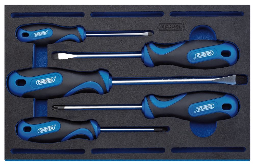 Draper 5PC SCREWDRIVER SET 63400 Soft Grip Screwdriver Set in 1/4 Drawer EVA Insert Tray (5 Piece)