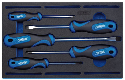 Draper 5PC SCREWDRIVER SET 63400 Soft Grip Screwdriver Set in 1/4 Drawer EVA Insert Tray (5 Piece)