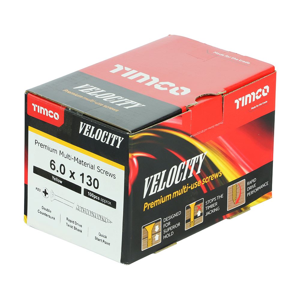 TIMCO Velocity Screw PZ3 CSK ZYP 6.0 x 130 Gold Pack 100