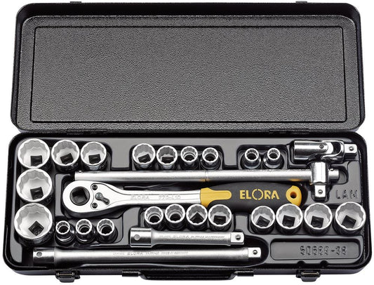 50650 Elora Elora Metric and Imperial Socket Set, 1/2 Sq. Dr. (27 Piece) 770-OKLAMU 1/2 Socket Sets Professional Trade DIY Workshop Garage Use