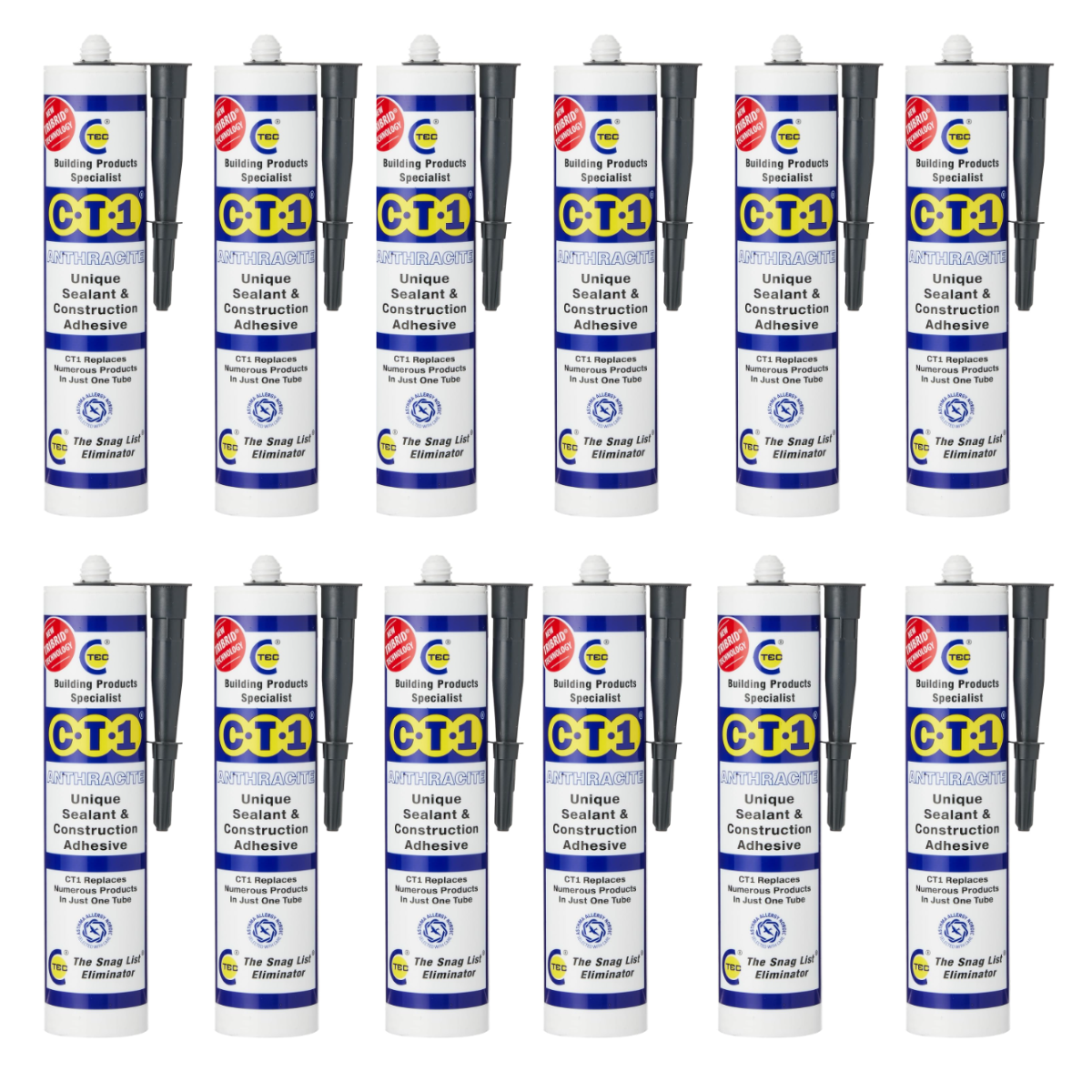 12 x CT1 Anthracite TRIBRID Multi-Purpose Sealant & Adhesive 290ml Flexible Odourless