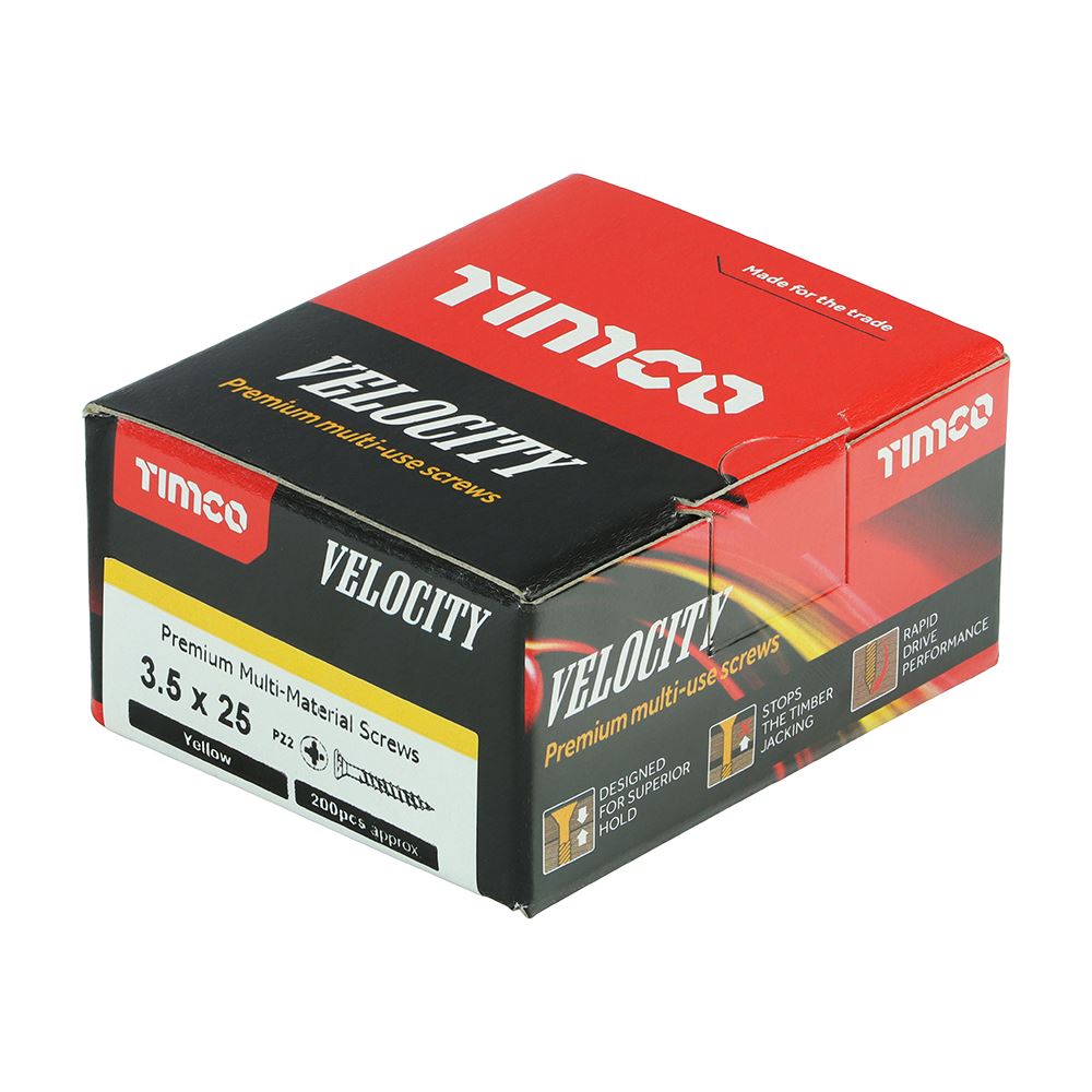 TIMCO Velocity Screw PZ2 CSK ZYP 3.5 x 25 Gold Pack 200