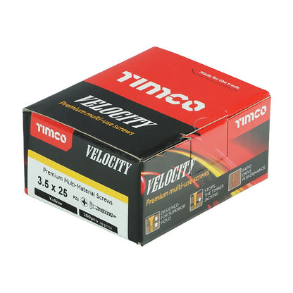 TIMCO Velocity Screw PZ2 CSK ZYP 3.5 x 25 Gold Pack 200
